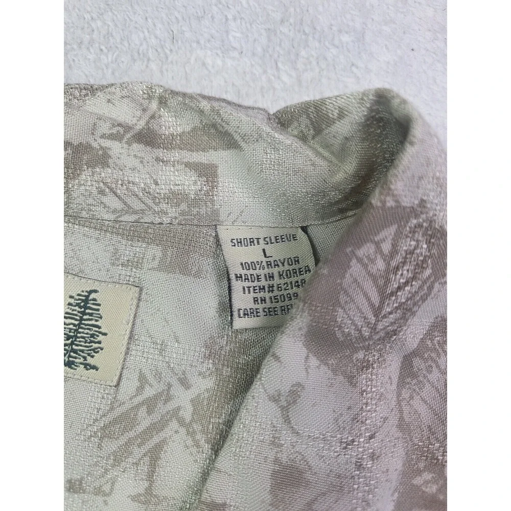 Fieldmaster Rayon Hawaiian Shirt Mens L Beige Tropical Print Button Up Vacation